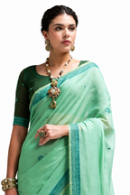 Mint Green Jamdani Cotton Office Wear Saree - Naksh Creation