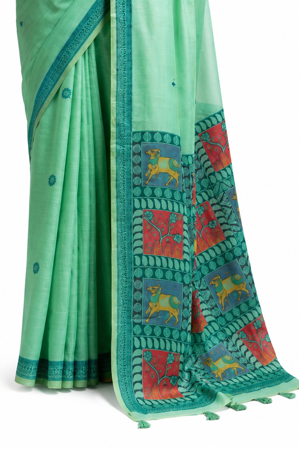 Mint Green Jamdani Cotton Office Wear Saree - Naksh Creation