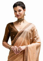 Peach Beige Jamdani Cotton Office Wear Saree - Naksh Creation