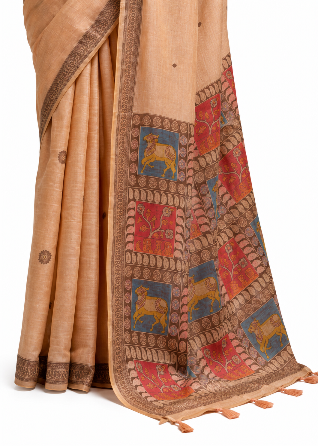 Peach Beige Jamdani Cotton Office Wear Saree - Naksh Creation