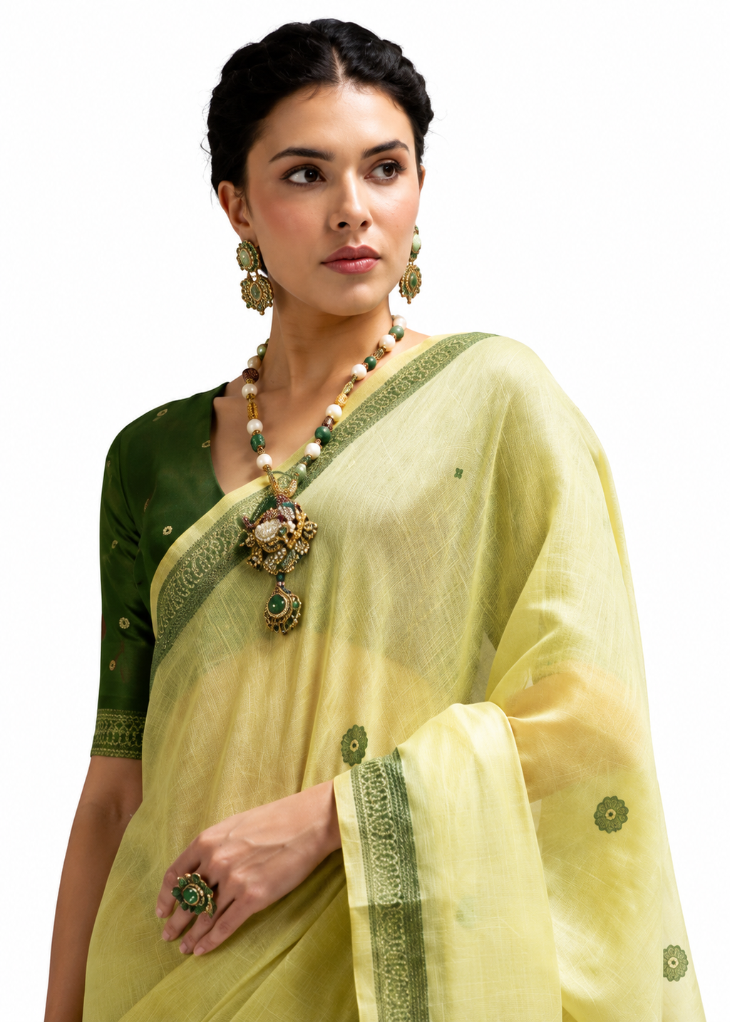 Lime Yellow Jamdani Cotton Office Wear Saree - Naksh Creation
