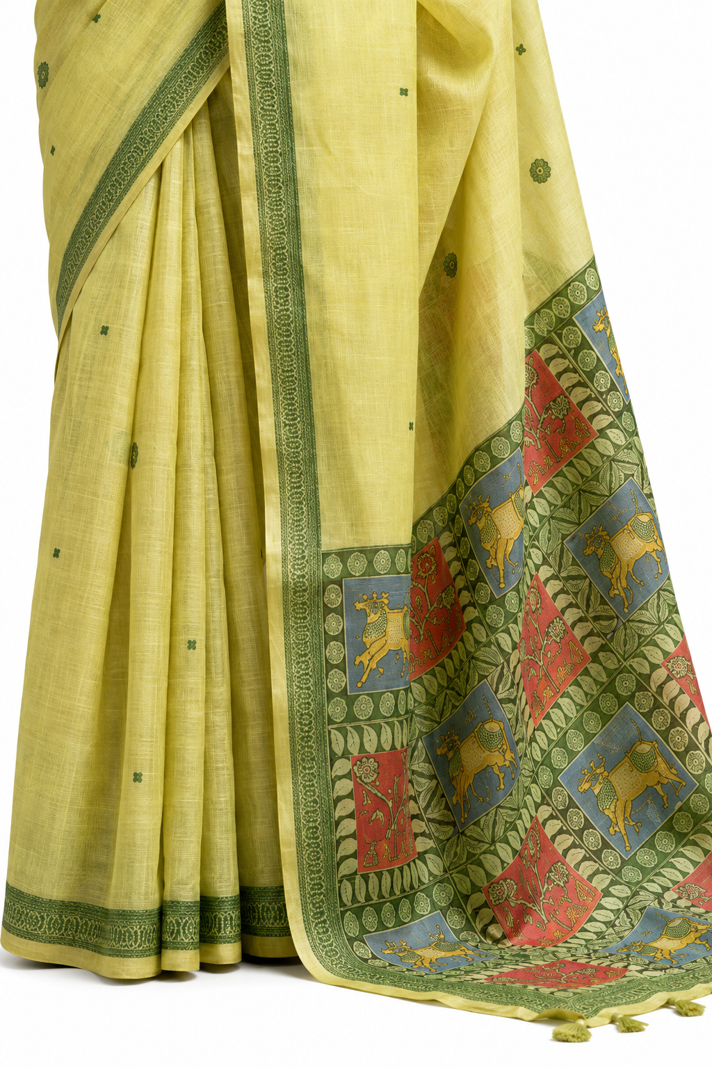 Lime Yellow Jamdani Cotton Office Wear Saree - Naksh Creation