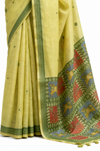 Lime Yellow Jamdani Cotton Office Wear Saree - Naksh Creation