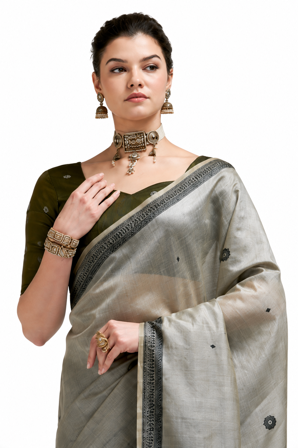 Grey Jamdani Cotton Office Wear Saree - Naksh Creation