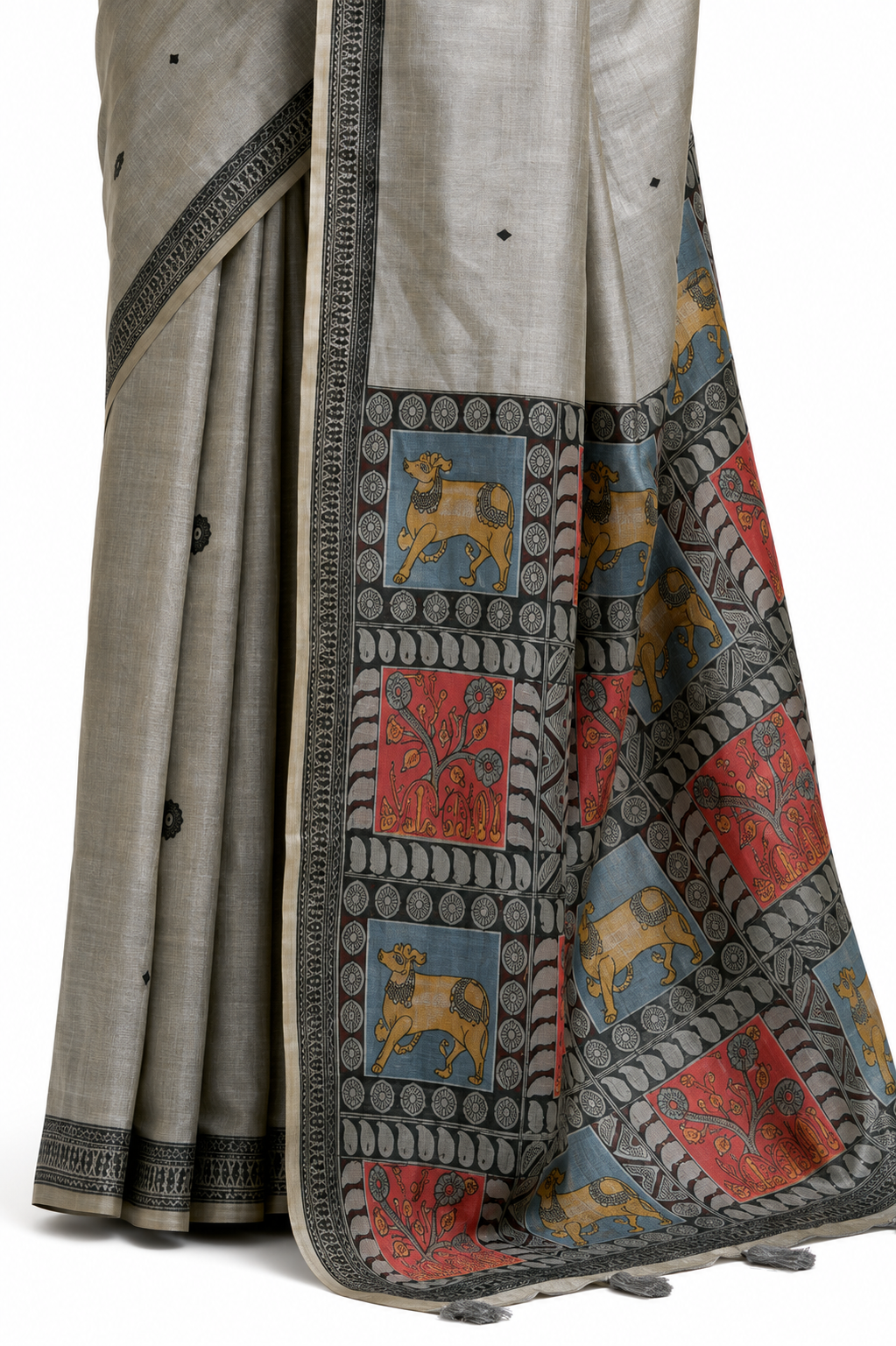 Grey Jamdani Cotton Office Wear Saree - Naksh Creation