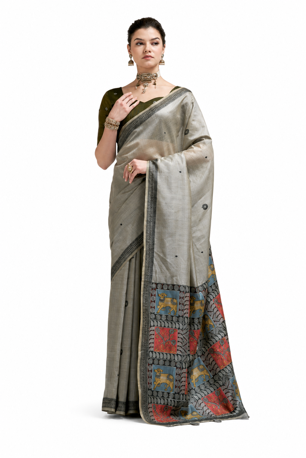 Grey Jamdani Cotton Office Wear Saree - Naksh Creation