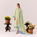 Premium mint green floral cotton lawn unstitched salwar kameez for women with muslin dupatta