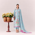 Premium sky blue cotton lawn embroidered unstitched salwar kameez with dupatta