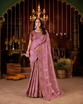 Mauve Embroidered Border Viscose Silk Party Wear Saree with intricate zari and resham embroidery, scalloped border and designer blouse.