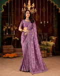 Lavender Embroidered Border Viscose Silk Party Wear Saree with intricate zari and resham embroidery, scalloped border and designer blouse.