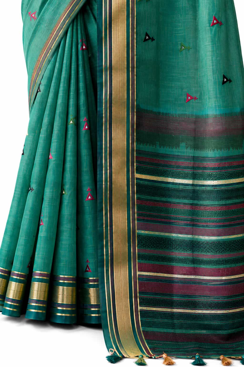 Gold Linen Silk Zari Border Work Saree