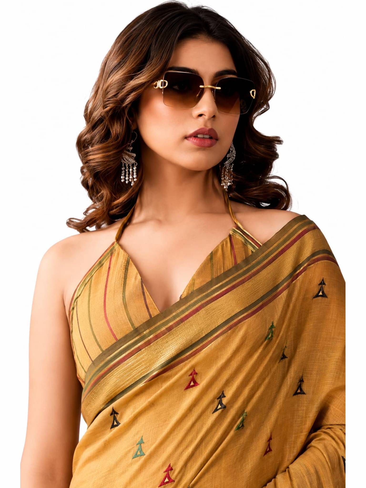 Gold Linen Silk Zari Border Work Saree
