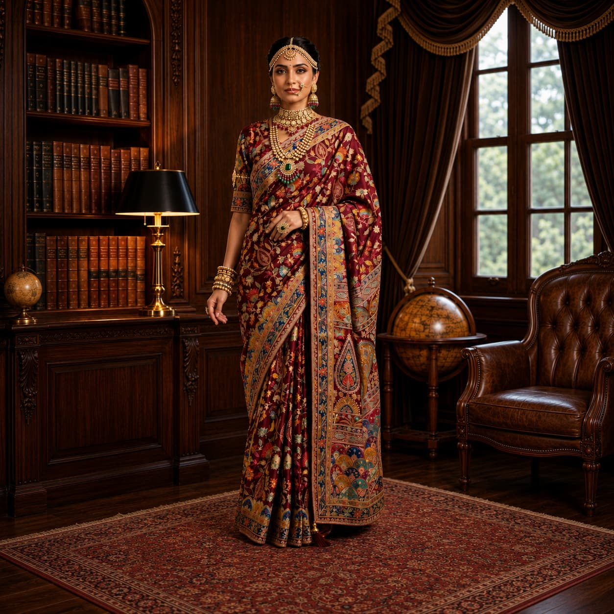 Ready to Wear Maroon Royal Crape Silk Saree with Aari Work & Cutdana Khatli Work