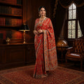 Ready to Wear Red Traditional Crape Silk Saree with Aari Work & Cutdana Khatli Work