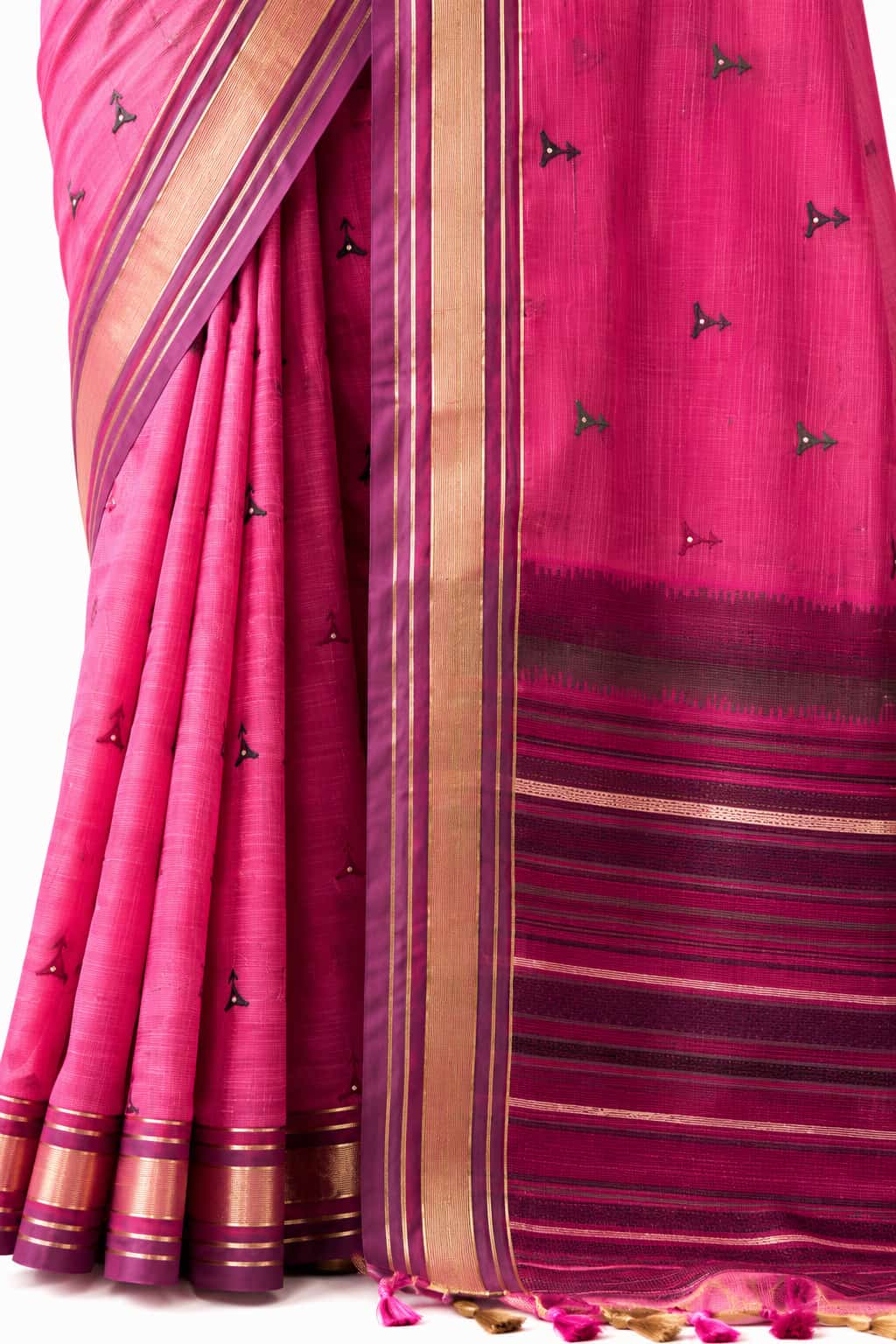 Rose Pink Linen Silk Zari Border Work Saree