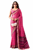 Rose Pink Linen Silk Zari Border Work Saree