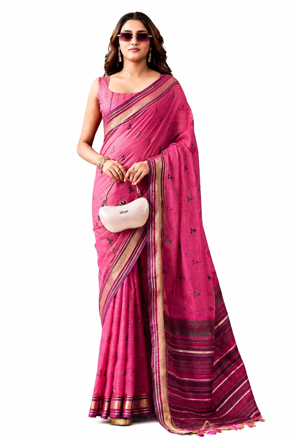 Rose Pink Linen Silk Zari Border Work Saree