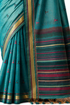 Sea Green Linen Silk Zari Border Work Saree