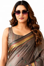 Coffee Linen Silk Zari Border Work Saree