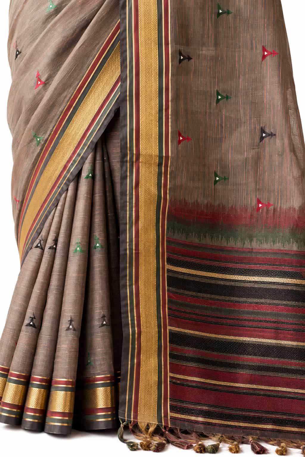 Coffee Linen Silk Zari Border Work Saree