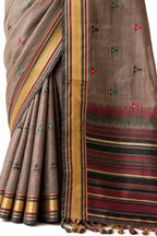 Coffee Linen Silk Zari Border Work Saree