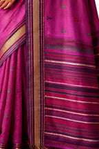 Plum Linen Silk Zari Border Work Saree