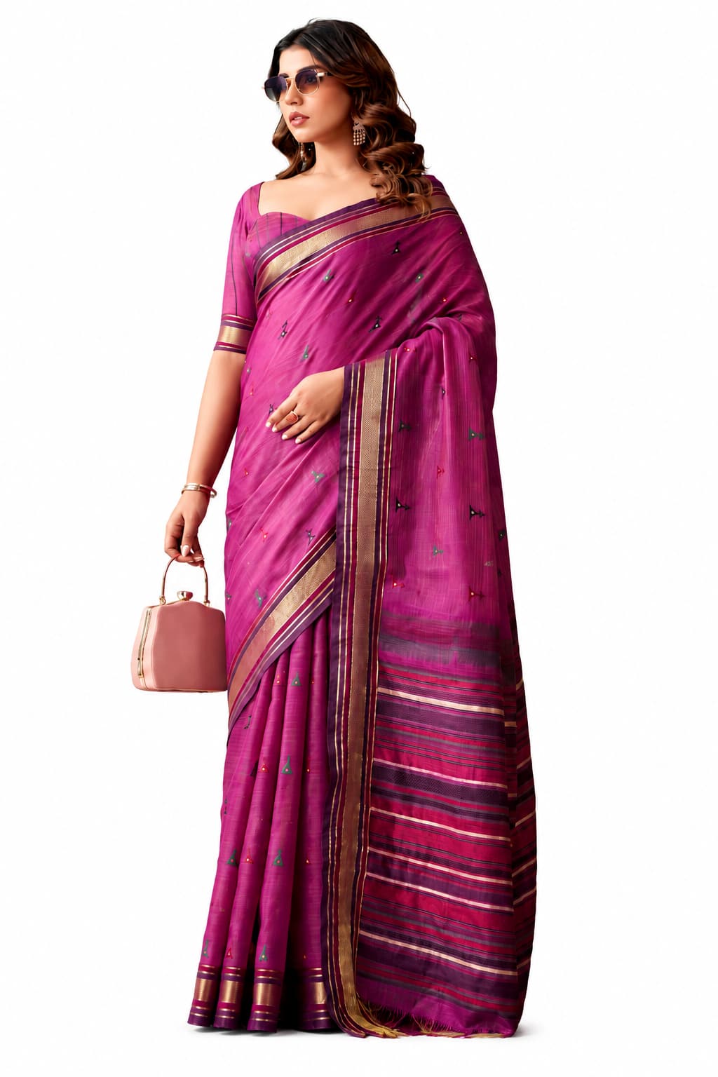 Plum Linen Silk Zari Border Work Saree