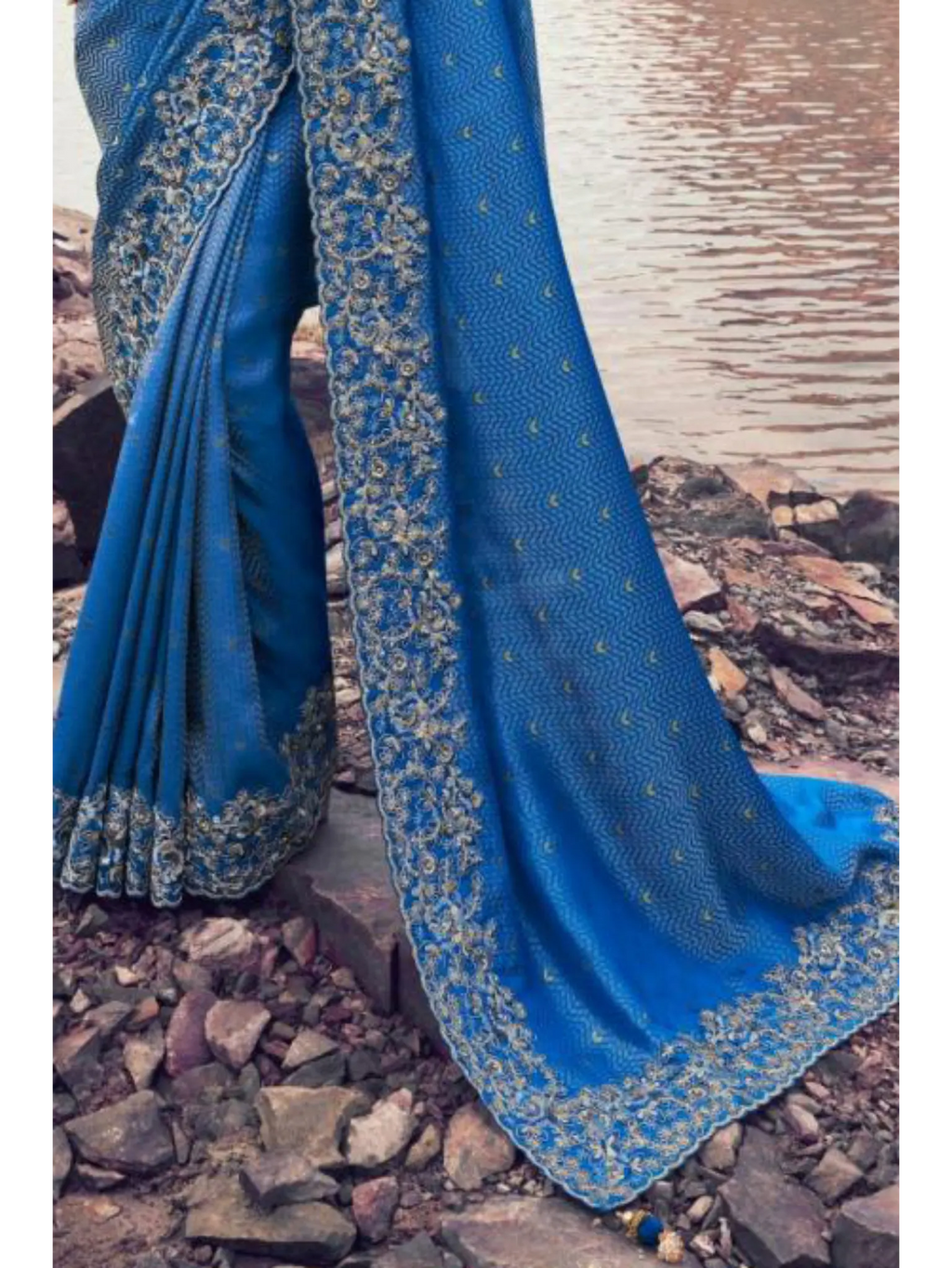 Royal Blue Pure Satin Silk With Jacquard traditional saree by Naksh Creation view 3