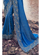 Royal Blue Pure Satin Silk With Jacquard traditional saree by Naksh Creation view 3