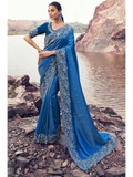 Royal Blue Pure Satin Silk With Jacquard traditional saree by Naksh Creation