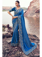 Royal Blue Pure Satin Silk With Jacquard traditional saree by Naksh Creation