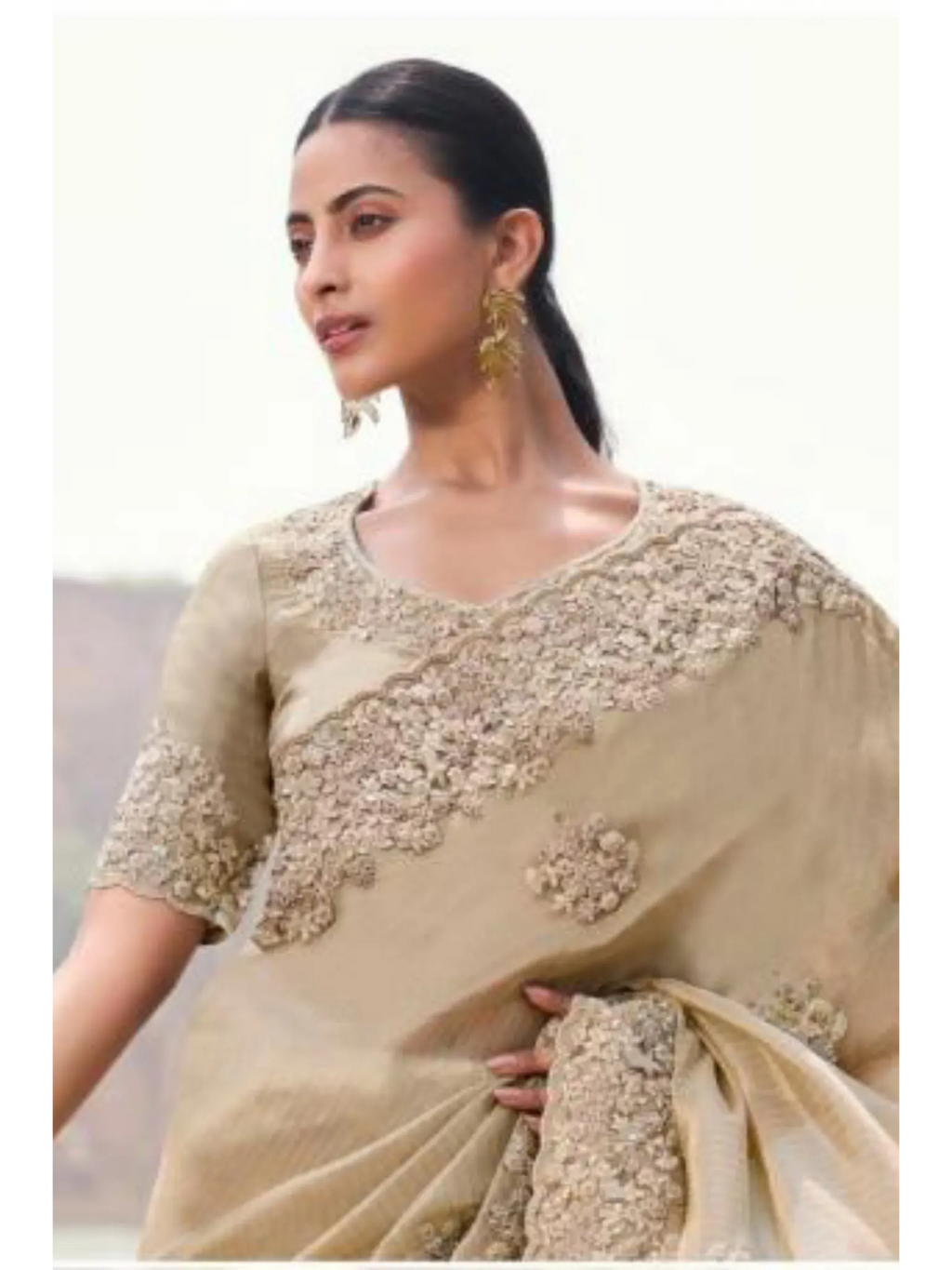 Beige Tissue Silk With Jacquard traditional saree by Naksh Creation view 2