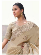 Beige Tissue Silk With Jacquard traditional saree by Naksh Creation view 2