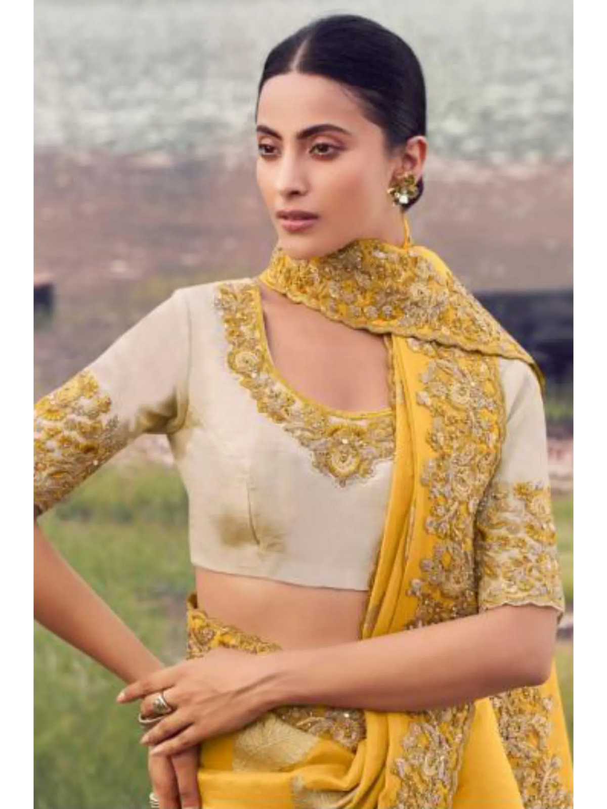 Yellow Tissue Silk With Jacquard traditional saree by Naksh Creation view 2