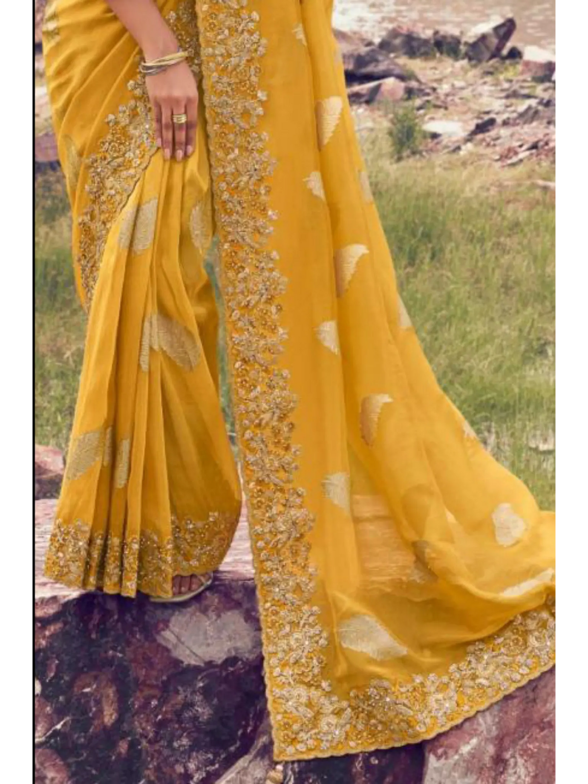 Yellow Tissue Silk With Jacquard traditional saree by Naksh Creation view 3