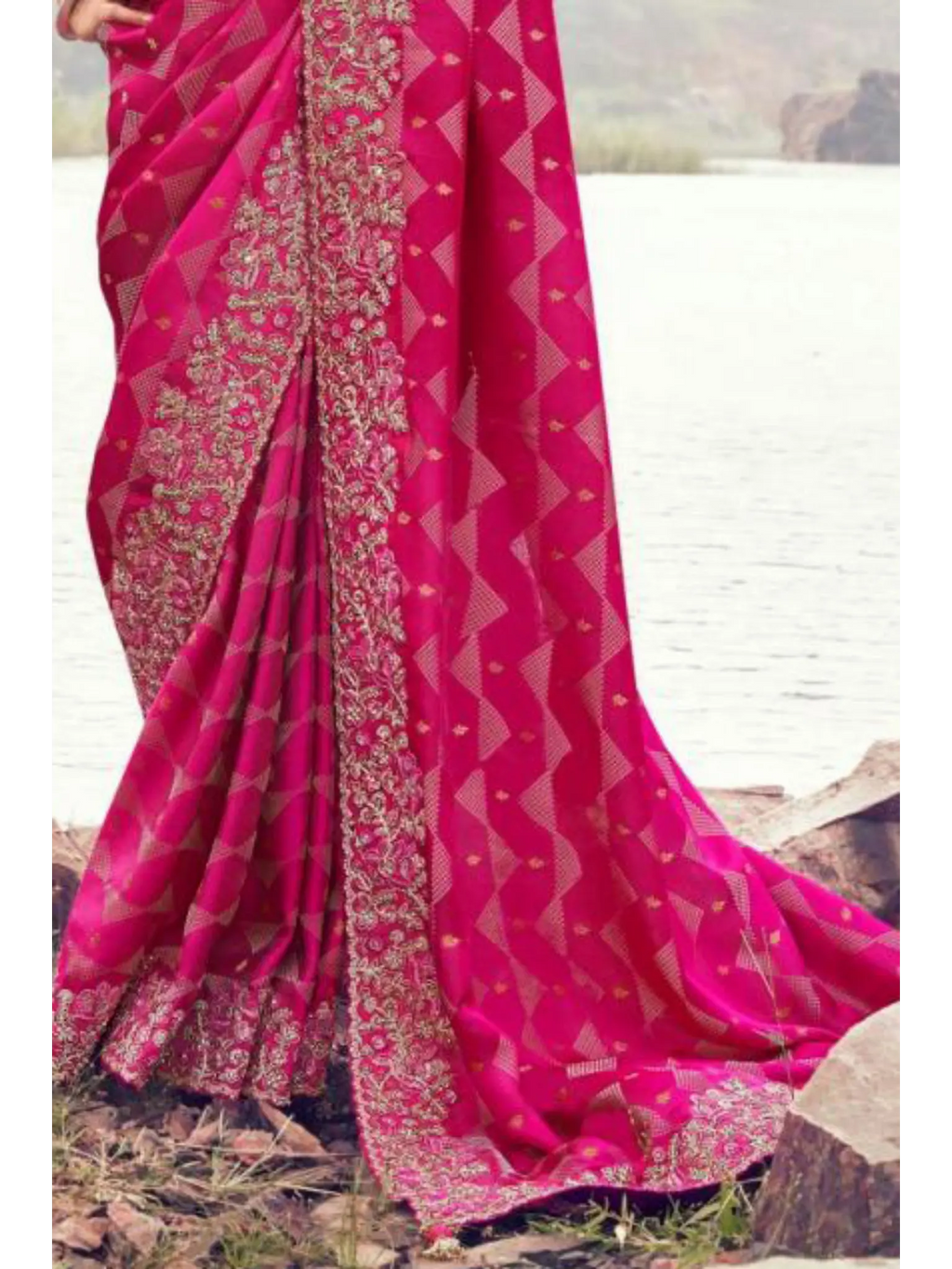 Rani Pink Pure Satin Silk With Jacquard traditional saree by Naksh Creation view 3