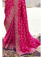 Rani Pink Pure Satin Silk With Jacquard traditional saree by Naksh Creation view 3