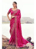 Rani Pink Pure Satin Silk With Jacquard traditional saree by Naksh Creation