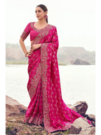Rani Pink Pure Satin Silk With Jacquard traditional saree by Naksh Creation