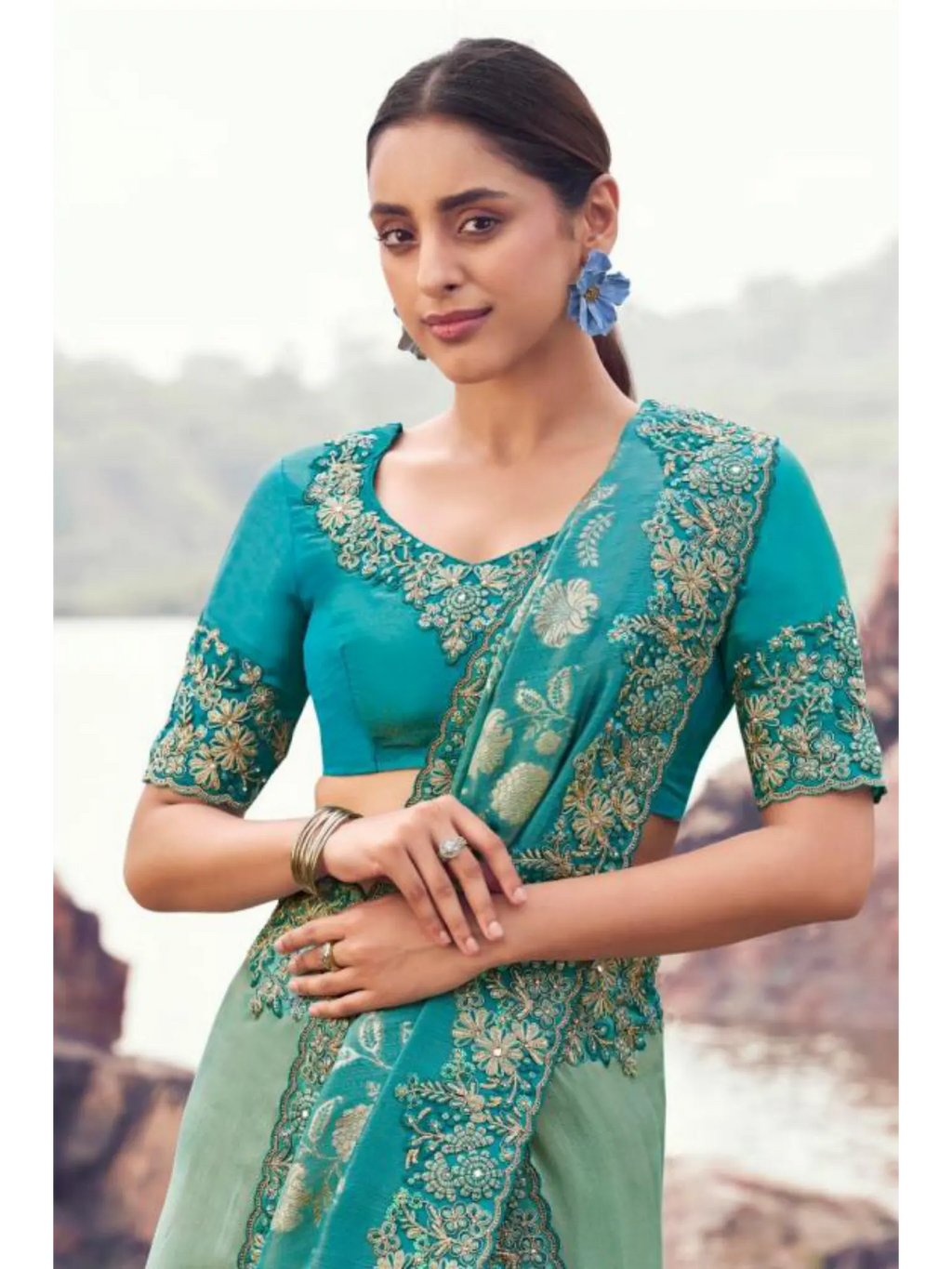Sky Blue Shaded Bhagalpuri Tissue Silk With Jacquard traditional saree by Naksh Creation view 2