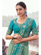Sky Blue Shaded Bhagalpuri Tissue Silk With Jacquard traditional saree by Naksh Creation view 2