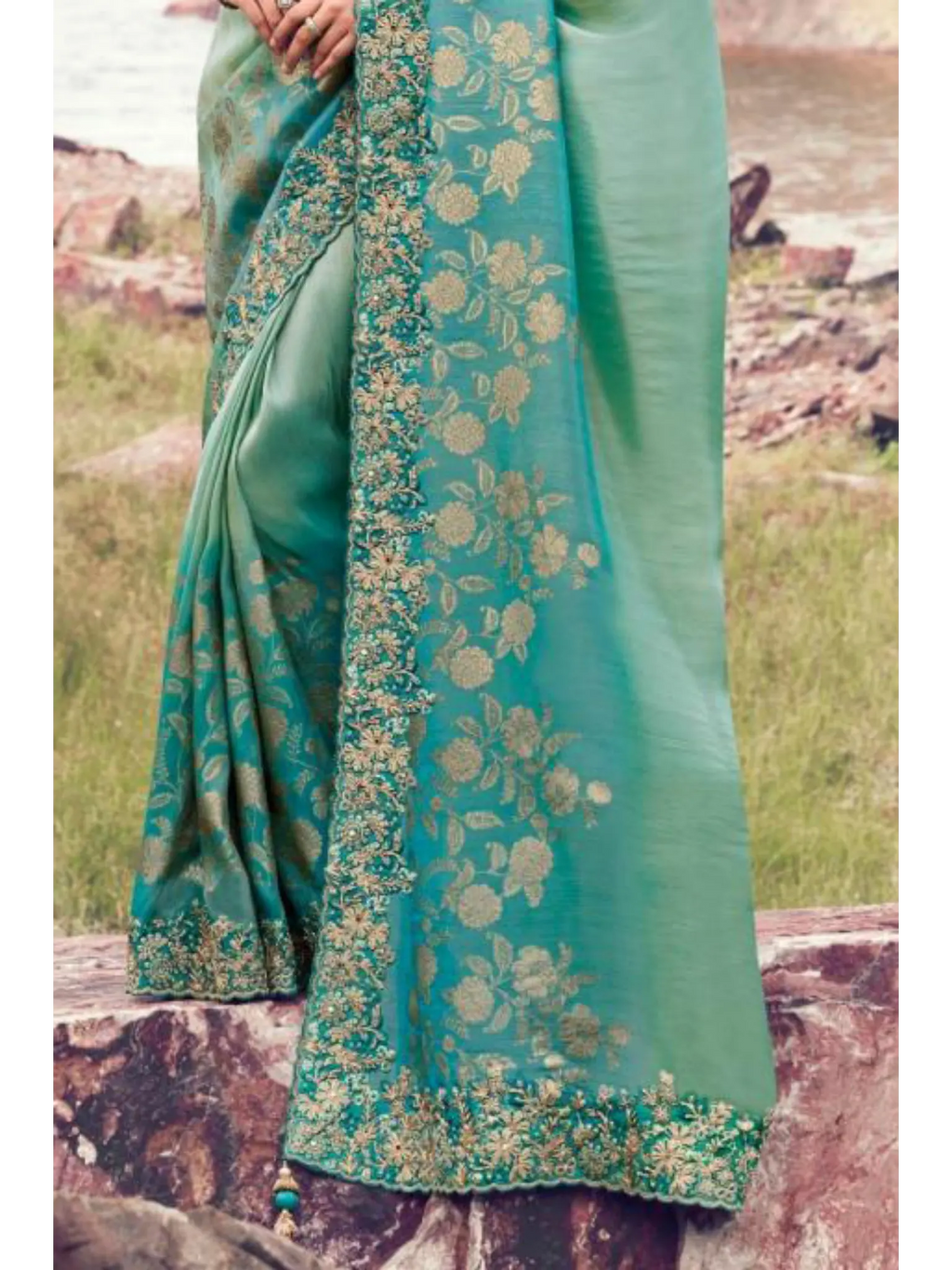 Sky Blue Shaded Bhagalpuri Tissue Silk With Jacquard traditional saree by Naksh Creation view 3