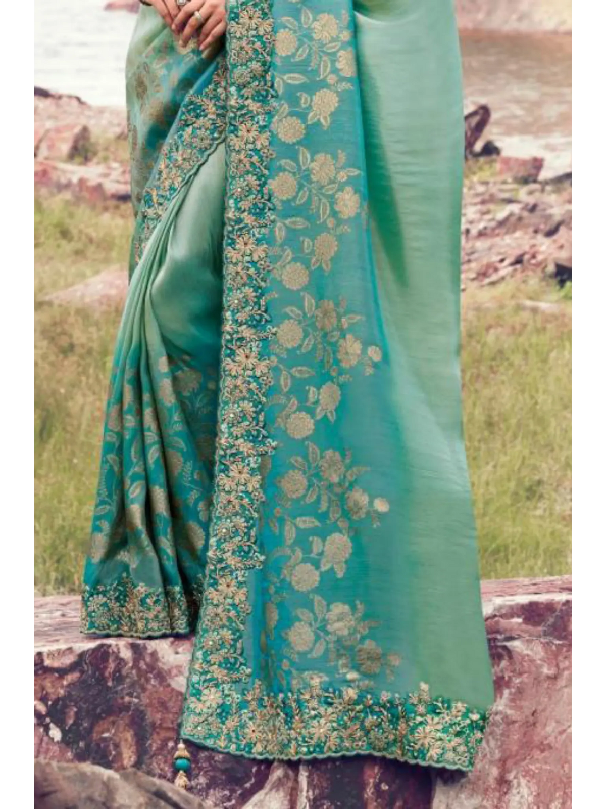 Sky Blue Shaded Bhagalpuri Tissue Silk With Jacquard traditional saree by Naksh Creation view 3