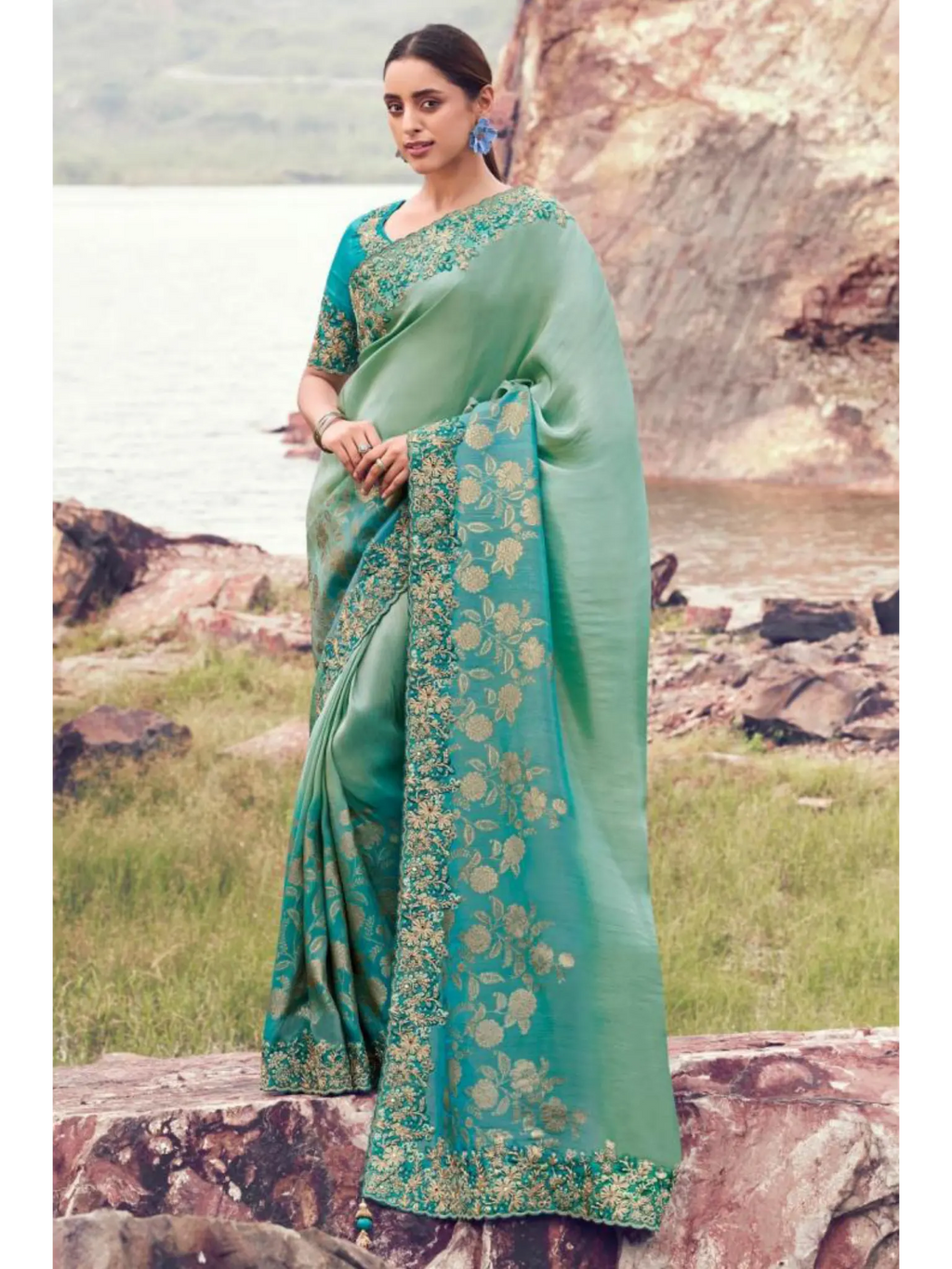 Sky Blue Shaded Bhagalpuri Tissue Silk With Jacquard traditional saree by Naksh Creation