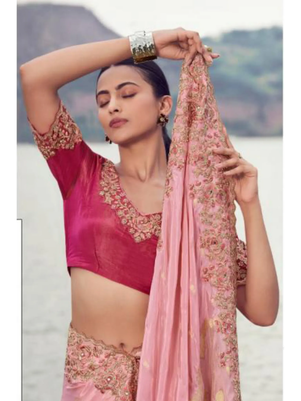 Pink Tissue Silk and Organza Silk traditional saree by Naksh Creation view 2
