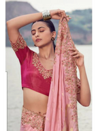 Pink Tissue Silk and Organza Silk traditional saree by Naksh Creation view 2