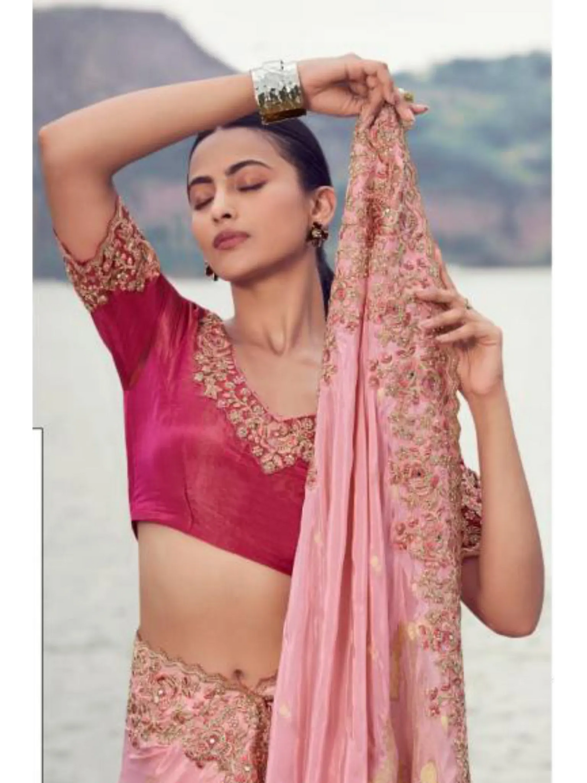 Pink Tissue Silk and Organza Silk traditional saree by Naksh Creation view 2