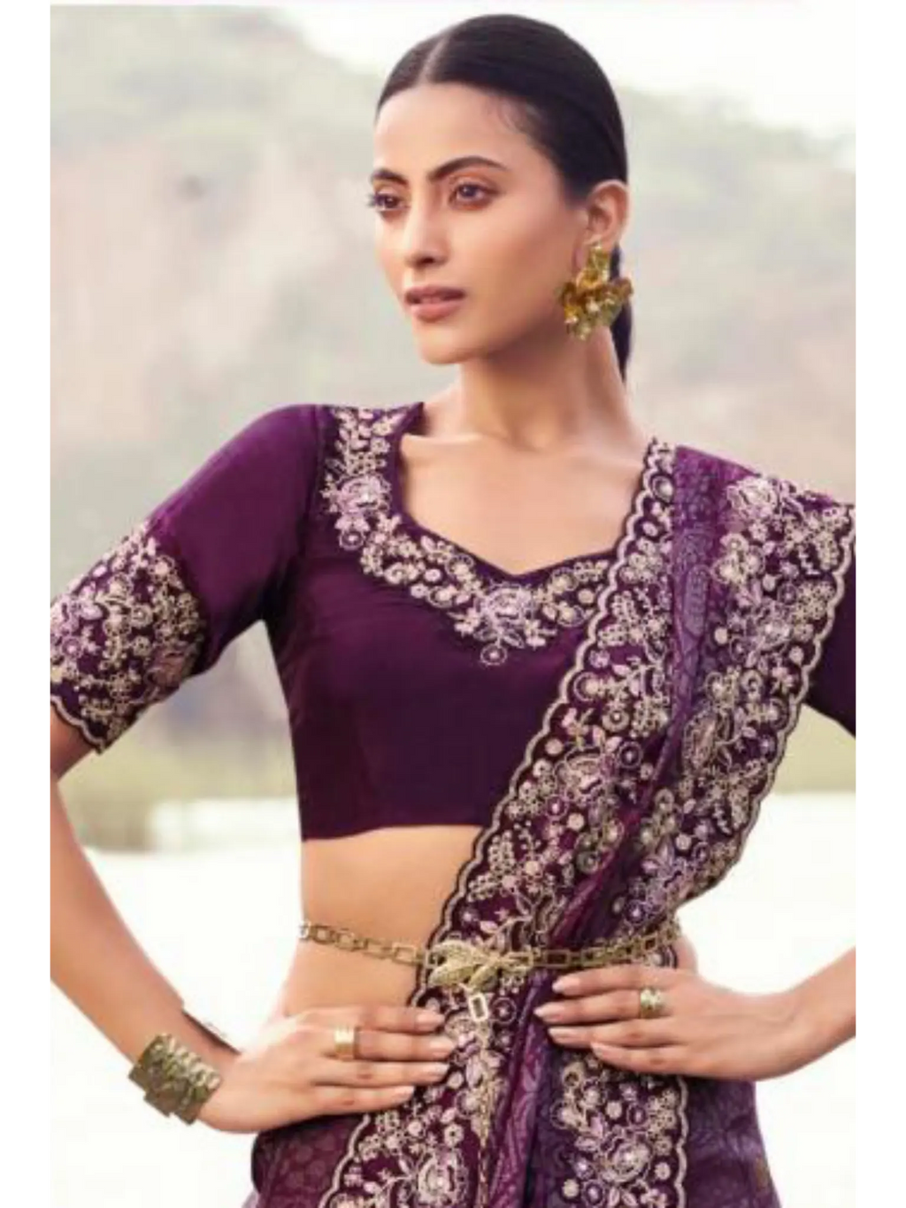 Wine Pure Satin Silk With Jacquard traditional saree by Naksh Creation view 2
