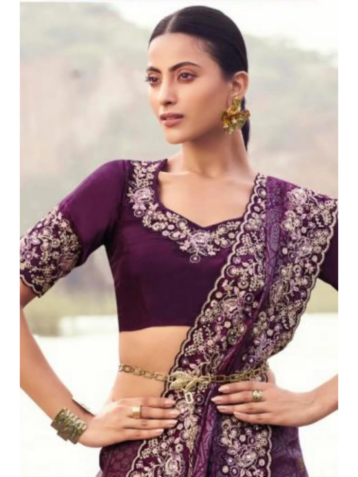 Wine Pure Satin Silk With Jacquard traditional saree by Naksh Creation view 2