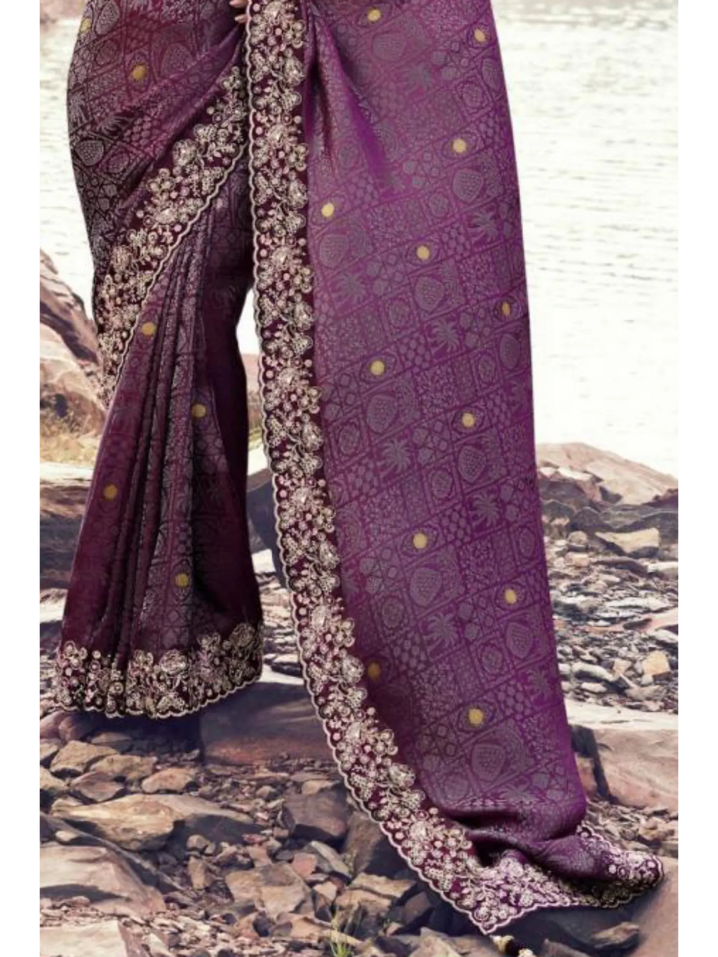 Wine Pure Satin Silk With Jacquard traditional saree by Naksh Creation view 3